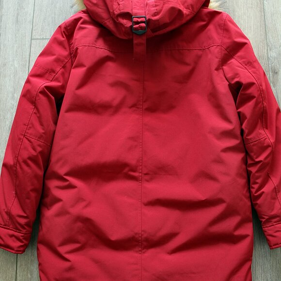 Guess Men's Red Faux-Fur Trim Hooded Long Snorkel Parka Coat Jacket Size Medium - Picture 2 of 5